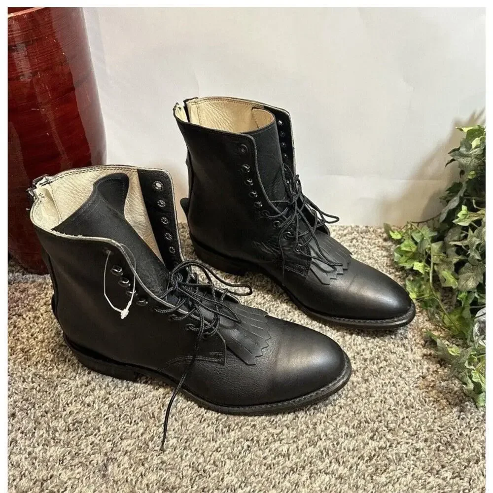 VTG Durango DB1730X Kiltie Western Boots Black Leather 10.5 D Back Heel Zip NEW